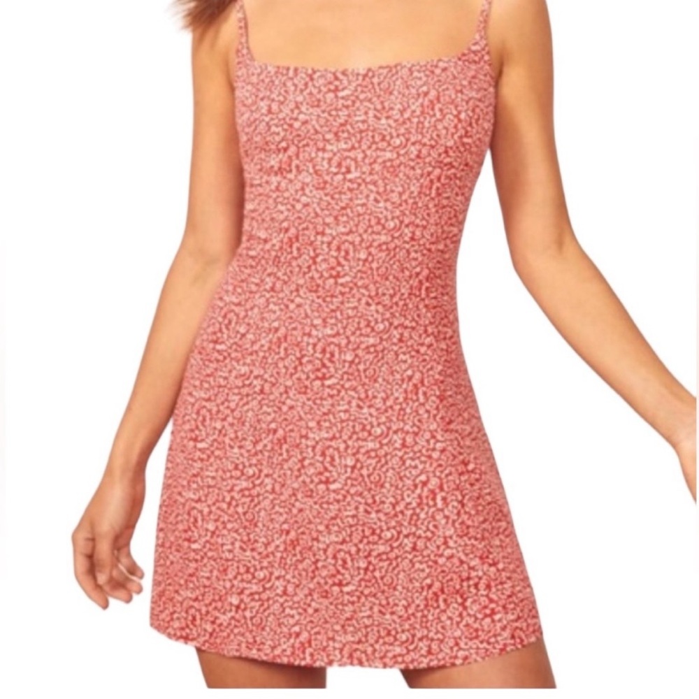NWOT Reformation Yasmin Dress Red White Pattern Scribble Color Size 4